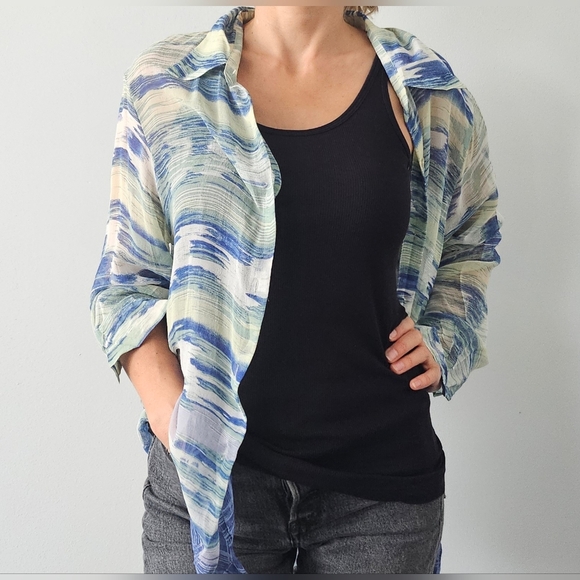 Dons Collection 100% Silk Shirt Size L Blue Long Sleeve - Picture 4 of 15